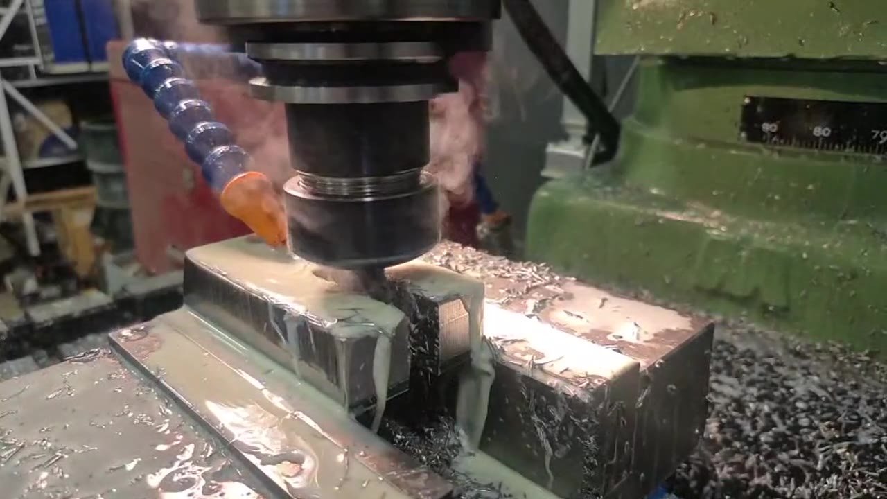 Mill in the cut with coolant and chips